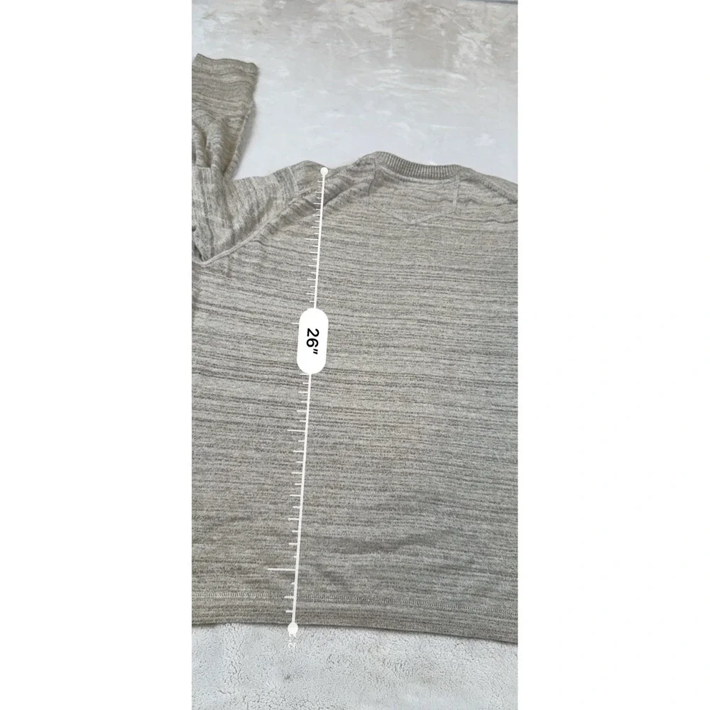 Eddie Bauer Mens Large V-Neck Sweater Tan Grey Cotton Merino Wool Blend L/S‎